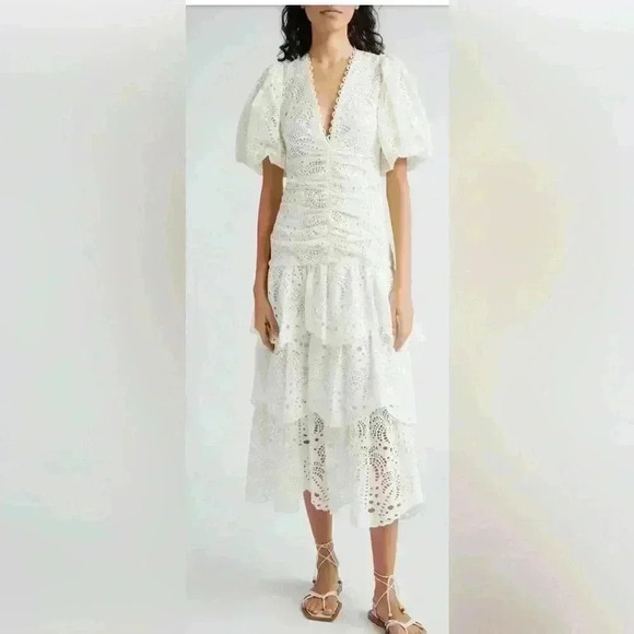 FARM Rio Dresses & Skirts - NWT Farm Rio Eyelet Cotton Lace-Up Midi-Dress size M